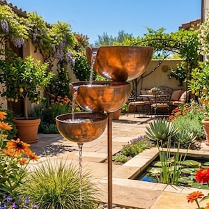 Recolector de lluvia rústico de metal de 3 niveles, estaca decorativa con tres cuencos para fuente, regalo de arte para jardín exterior