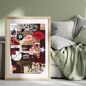 Wandposter life - digital Poster, patchwork art, dark feminine aesthetic, Leo print, Leopard, Jazz style, bringt Leben in dein Zimmer