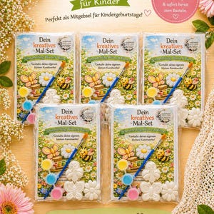 May include: A set of five children's craft kits. Each kit includes a paint set, a paintbrush, and plaster figures of butterflies, flowers, and bees. The packaging features the text "5er Set für Kinder" and "Dein kreatives Mal-Set".