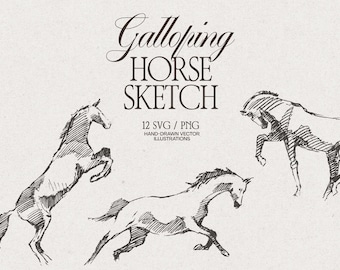 Hand-Drawn Galloping Horse Sketch Illustrations, Equestrian Vector Art (SVG, EPS, PNG)