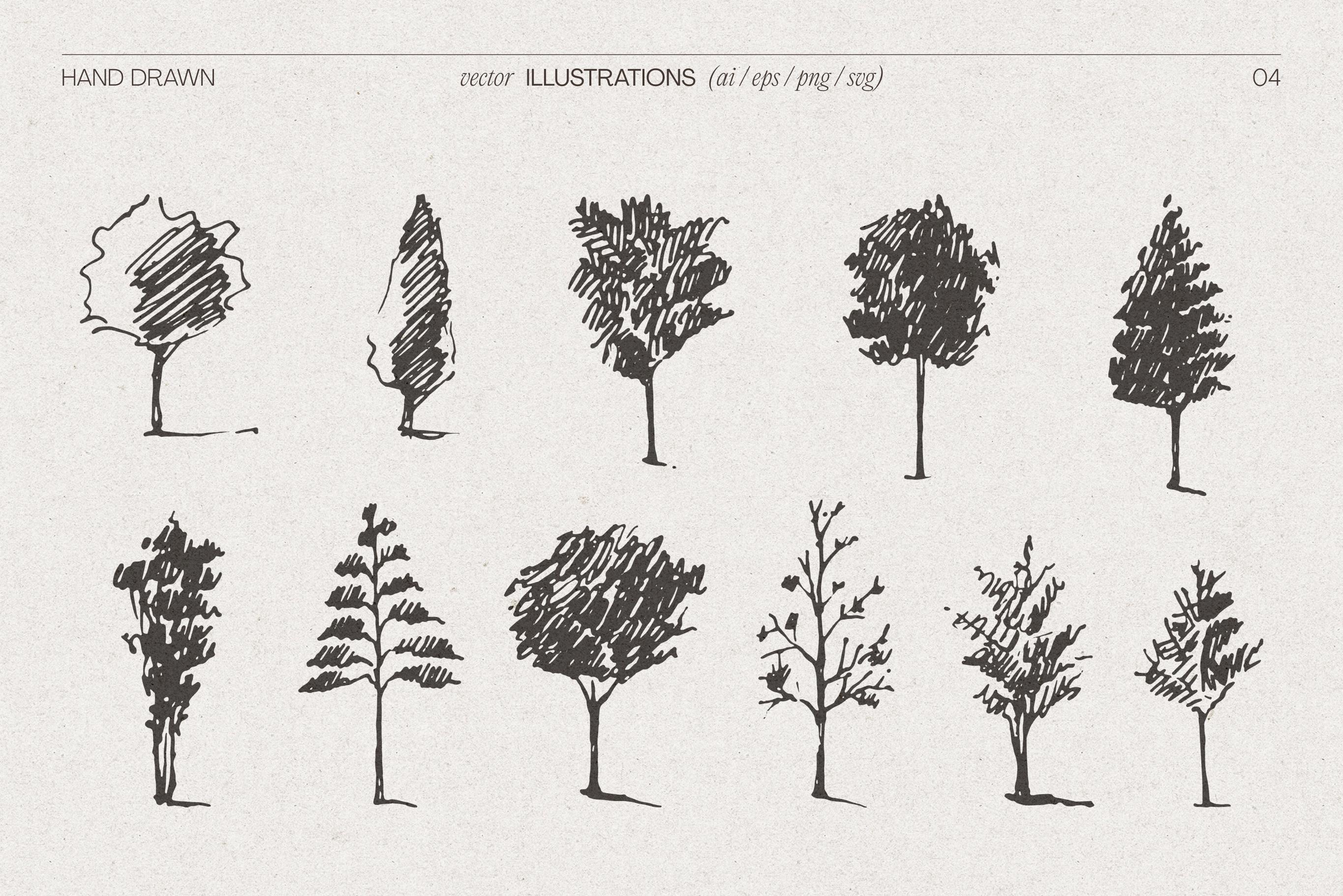 Hand-drawn Vector Trees - Etsy