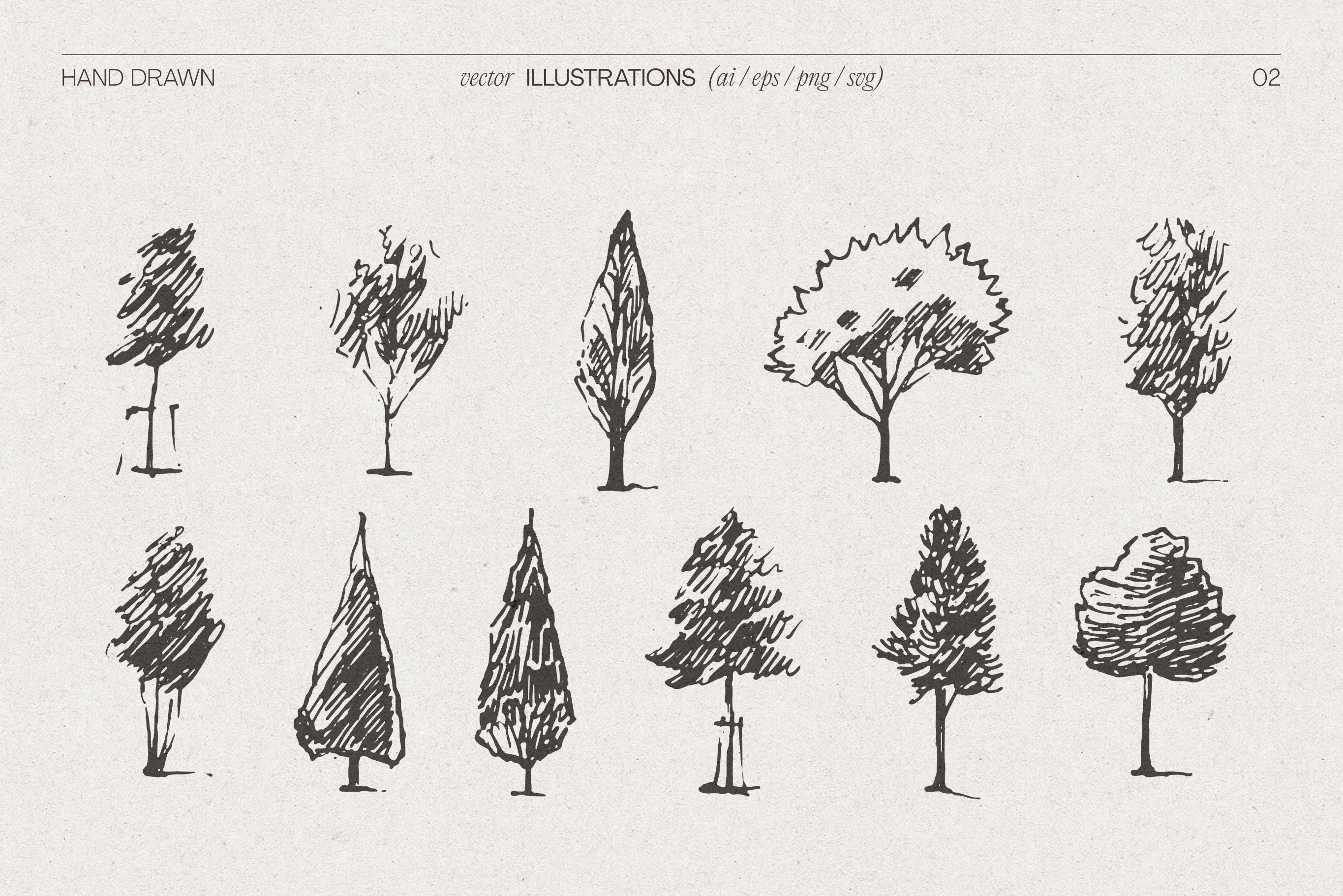 Tree Vector Draw Hand-drawn Vector Trees - Etsy