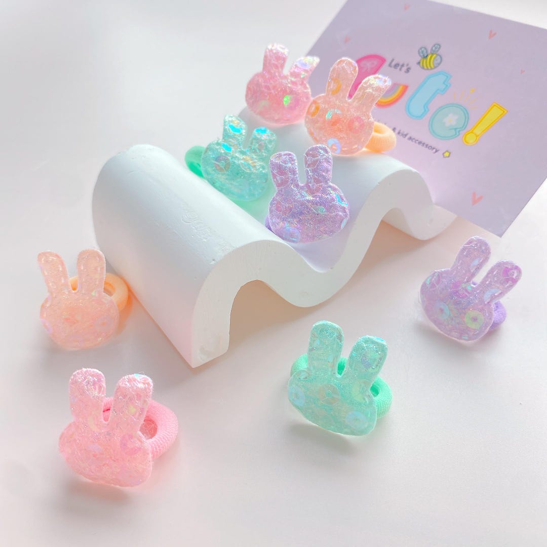 Pair of Elastics Decorated With a Rabbit Motif, Sequins, Baby Girl Hair ...