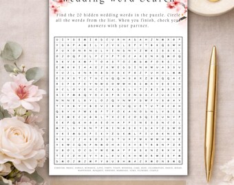 Juego de búsqueda de palabras para bodas imprimible, rompecabezas de búsqueda de palabras nupcial, rompehielos para invitados, actividad para la recepción, descarga instantánea