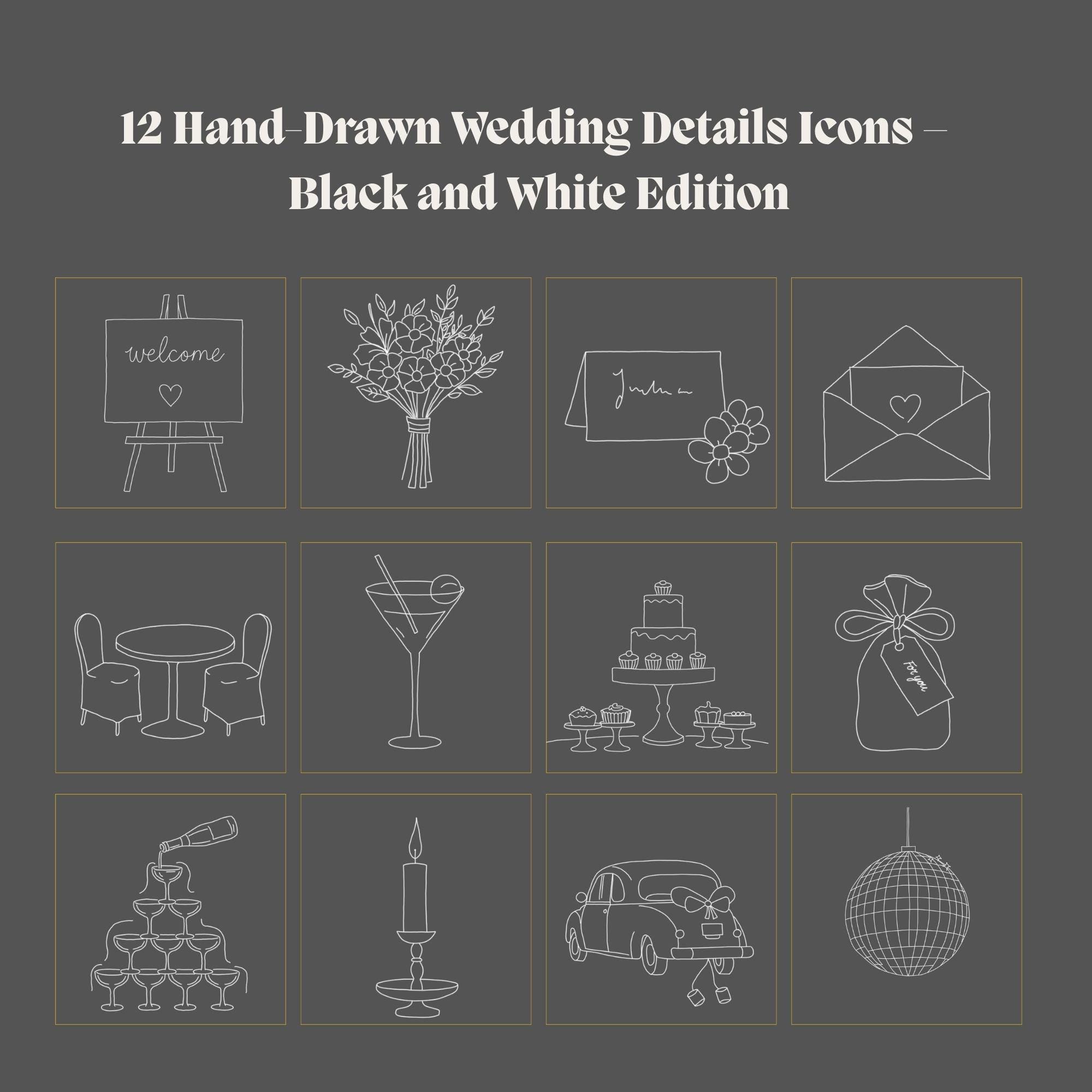 Hand Drawn Minimal Wedding Icons | SVG, PNG, Canva Friendly Details Set ...