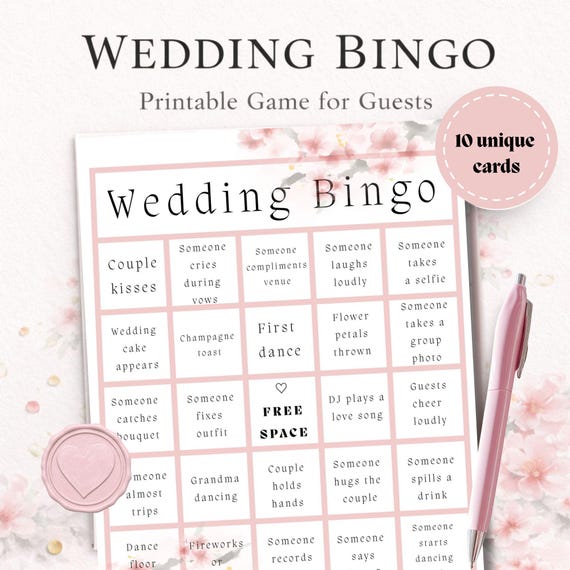 Wedding Bingo Game Printable, Bridal Bingo, Find the Guest Wedding Icebreaker, Reception Activity, Instant Download