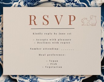 Plantilla de tarjeta de invitación para boda con capibara, ilustración dibujada a mano, editable (descarga digital)