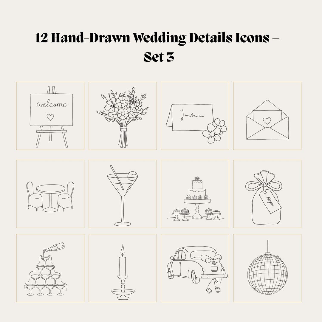Hand Drawn Minimal Wedding Icons | SVG, PNG, Canva Friendly Details Set ...