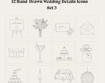 Iconos minimalistas de boda dibujados a mano / SVG, PNG, conjunto de detalles compatible con Canva
