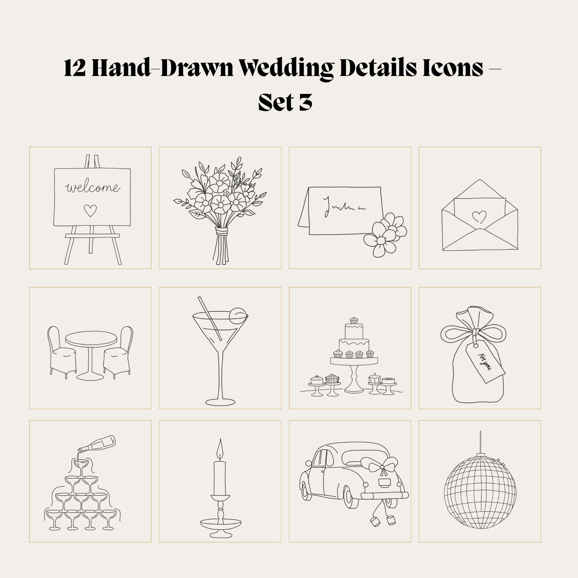 Hand Drawn Minimal Wedding Icons | SVG, PNG, Canva Friendly Details Set ...