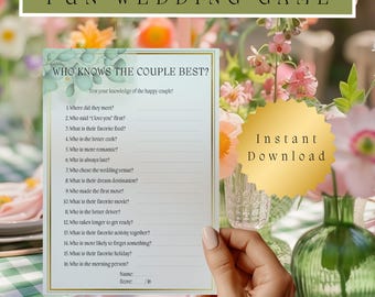 Juego "¿Quién conoce a la pareja?" / Cuestionario imprimible para despedida de soltera / Descarga instantánea de eucalipto dorado