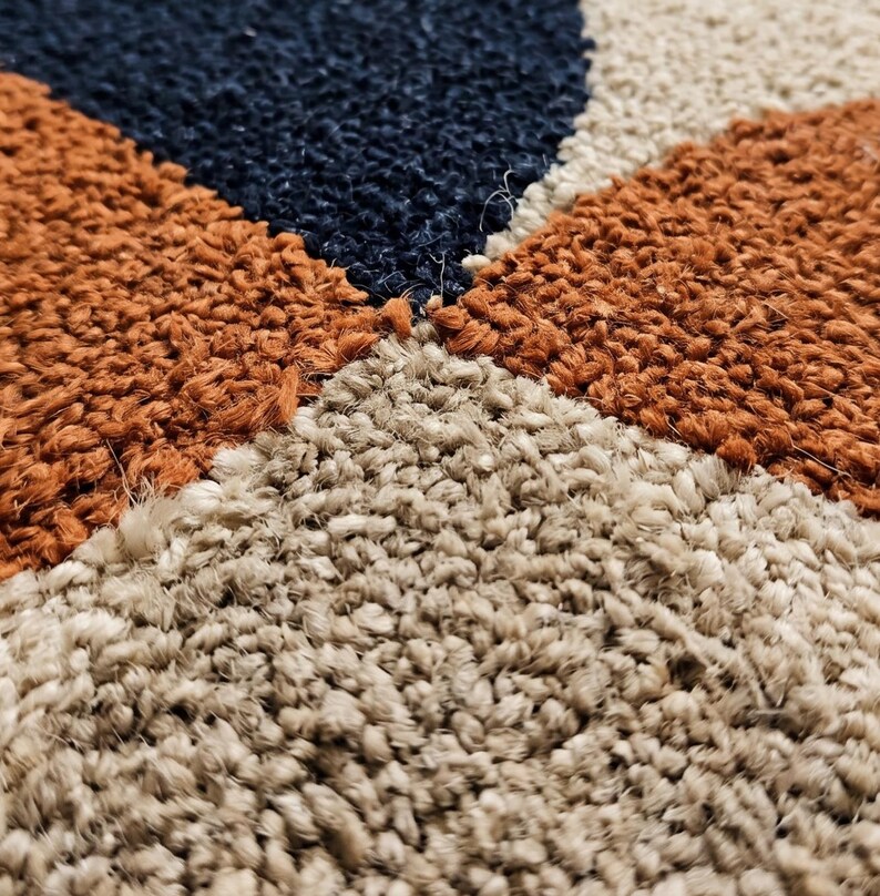 Modern Geometric Hand-tufted Rug – Abstract Circle Pattern in Navy ...