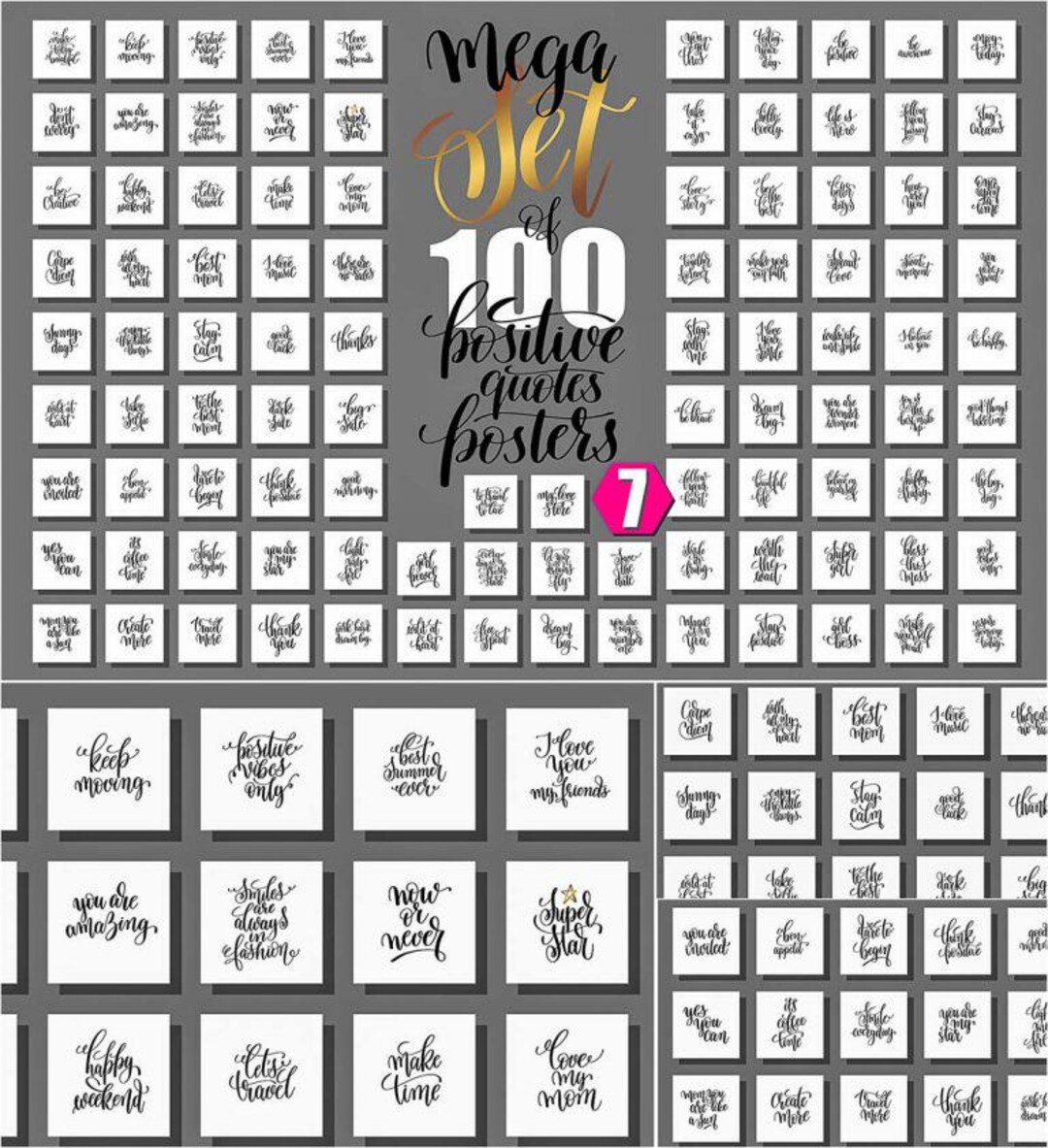 100 Positive Quotes Poster Bundle | Mega Motivational Typography ...