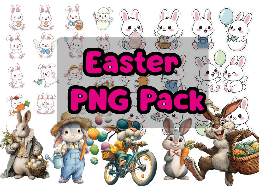 Easter Bunny PNG Clipart Bundle, Spring Floral Designs (digital ...