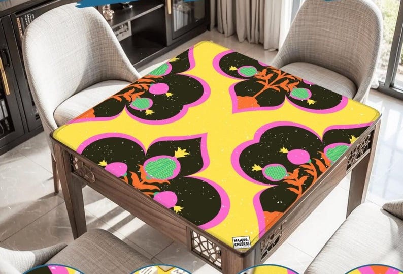 50% off PROMO CODE GEMINISEASON Bright and Bold Mahjong Mat – Yellow, Hot Pink, Lime Green Print bild 4