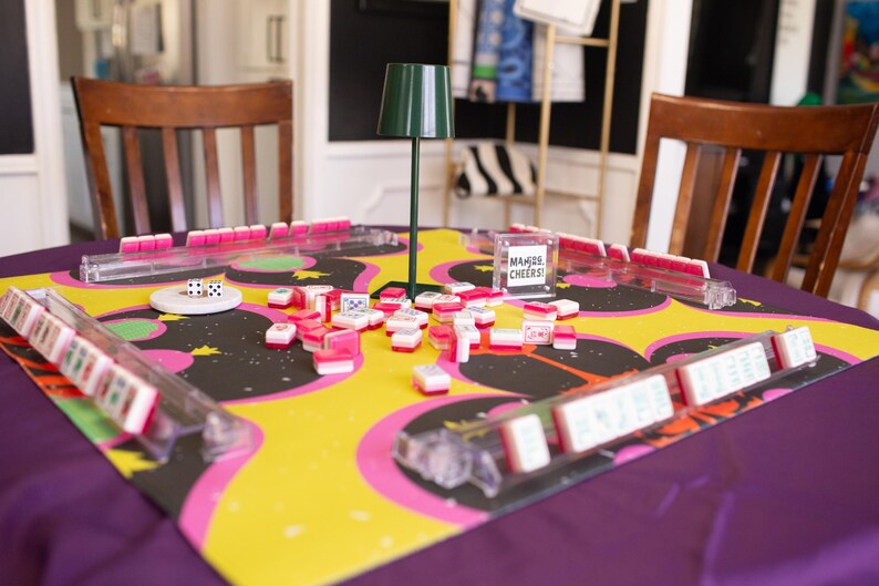 50% off PROMO CODE GEMINISEASON Bright and Bold Mahjong Mat – Yellow, Hot Pink, Lime Green Print bild 7