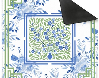 Blue Green floral Mahjong Mat
