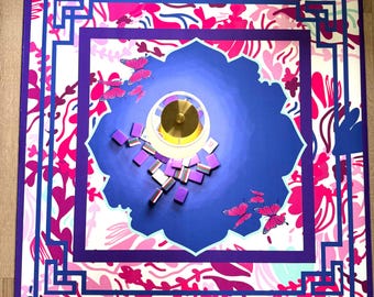 Purple Blue Floral Mahjong Mat