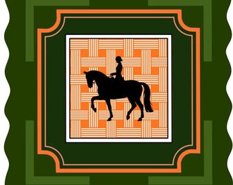 Green and Orange Horse Scalloped Mahjong Mat