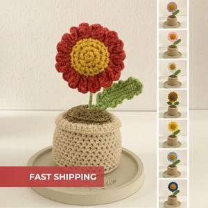 Handmade Crochet Daisy Potted Plant, Office Decor Sunflower, Housewarming Fake Flower, Mom Birthday Gift