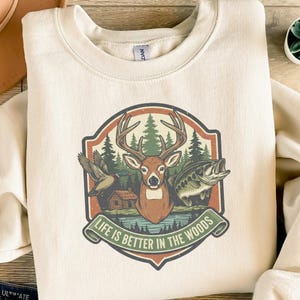 Life is Better in the Woods Digital PNG SVG Deer Hunter Fishing Duck Bass Lake Cabin Rustic Outdoor Adventure Art Download