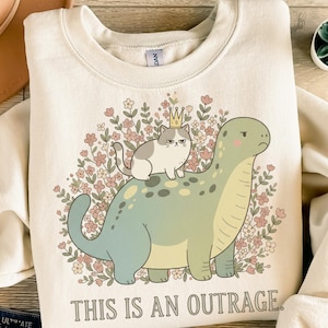 Grumpy Cat Dinosaur 'This is an Outrage' PNG SVG Digital Download | Funny Cute Floral Dino Kitty Clipart Instant Art