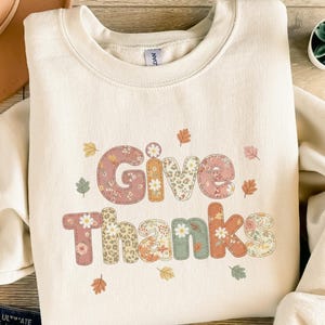 Give Thanks PNG Digital, Autumn Floral Patchwork Letters Sublimation, Fall Leopard Print Design, Thanksgiving Rustic Home Decor, Instant