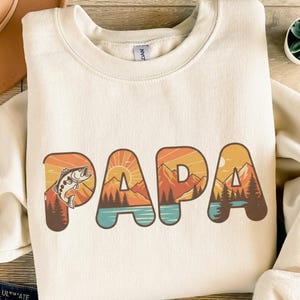 PAPA Fishing Digital PNG SVG Outdoors Nature Design Mountain Lake Forest Vintage Sunset Bass Fish Dad Gift Grandpa File Download