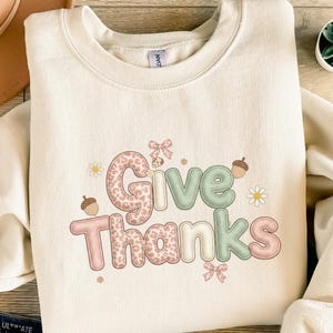 Give Thanks PNG Digital Download, Autumn Fall Clipart, Thanksgiving Sublimation Design, Acorn Daisy Bow Print, Printable Art Quote, Instant