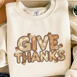 Patchwork Give Thanks PNG Digital, Fall Holiday Acorn Floral Leopard Print, Thanksgiving Sublimation Design, Rustic Craft Graphic