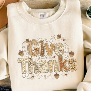 Give Thanks Digital PNG for Sublimation, Fall Acorn Bow Clipart, Autumn Gratitude Design, Harvest Holiday Printable, Instant Download