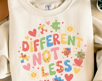 Different Not Less Autism Awareness Digital Art Neurodiversity Inclusion SVG PNG File Instant Download Cute Puzzle Piece Design