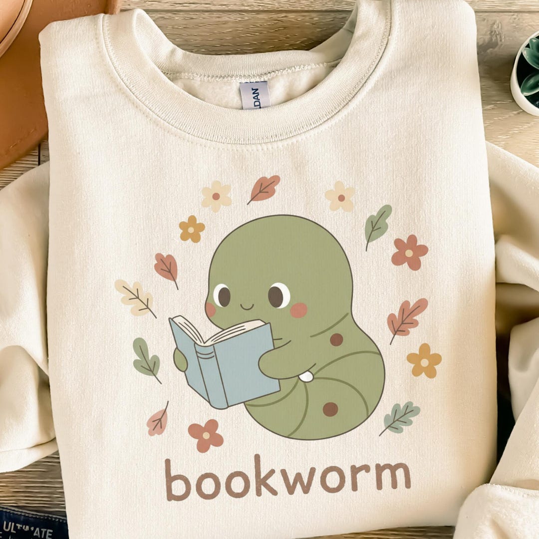 Cute Bookworm Digital PNG SVG, Reading Worm Clip Art, Cozy Fall Autumn ...