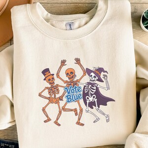 Stem Blauw Dansende Skeletten Halloween Digitaal Ontwerp PNG SVG Bestand Progressieve Politieke Verkiezingen Spooky Schattig Direct Downloaden