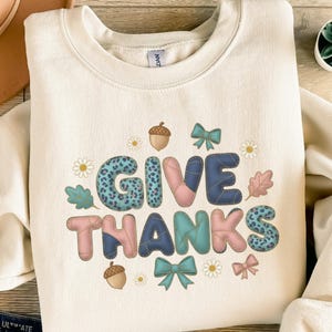 Give Thanks Digital PNG, Autumn Patchwork Clipart, Thanksgiving Word Art Sublimation, Fall Seasonal Graphic, Cozy Farmhouse Decor Printable