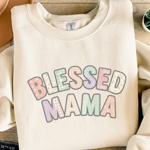 Blessed Mama Digital Design Quilted Patchwork Letters SVG PNG Sublimation File Mother's Day Gift Mom Craft Cricut Silhouette Art