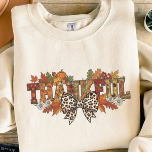 Thankful Digital PNG SVG, Leopard Print Bow, Fall Leaves, Thanksgiving Sublimation Clipart, Autumn Pumpkin Graphic, Harvest Sunflower Design