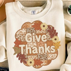 Geef dank in de herfst PNG, Thanksgiving luipaardprint sublimatie, gewatteerde herfst digitale download, oogstfeest clipart ontwerp