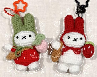 Handmade Crochet Miffy Bunny Keychain | Strawberry Bag Charm| Accessory