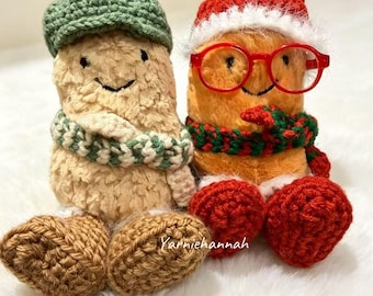Kerstlaarzen van harige stof voor Jellycat Peanut Bean | Handgehaakte pluche speelgoedschoenen, winteroutfit voor poppen
