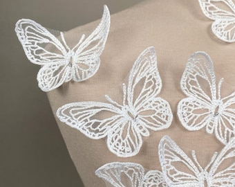 Lace Butterfly Appliqué Set, 3D Lace Butterflies for Wedding Dress, Bridal Applique, Sew On Patch, Costume Decor (10 pcs)