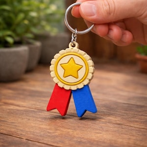 Chaveiro com Fita de Premiação Artesanal - Pingente Medalha da Vitória Pintado à Mão, Medalha de Honra Multicolorida Impressa em 3D, Lembrança Única