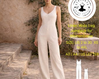 Naaipatroon linnen jumpsuit met wijde pijpen – mouwloze romper dames