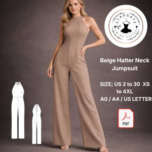 Beige Halter Neck Jumpsuit Sewing Pattern (Digital Download)