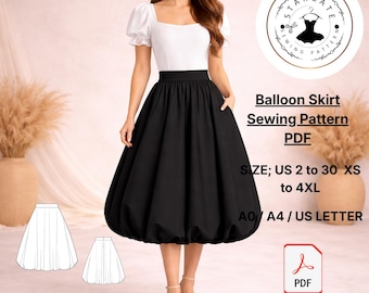 Naaipatroon ballonrok (pdf), hoge taille midi, ronde zoom (maten: 2-30)