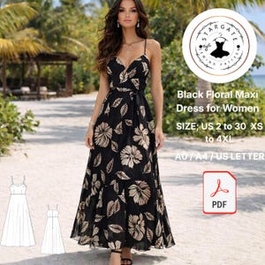 black tropical dress Calista and Multi Floral Maxi Waist 22 (Stretches up to 28) Petal and Pup Women's Wrap