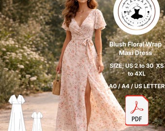 Naaipatroon maxi-jurk met overslag en bloemenprint – boho chiffon v-hals (digitale download)