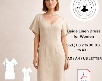 Naaipatroon beige linnen jurk (digitale download)