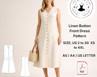 Naaipatroon linnen midi-jurk met knoop aan de voorkant (pdf)