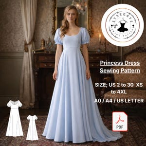Schnittmuster für Prinzessinnenkleid mit Empire-Taille und Puffärmeln - PDF